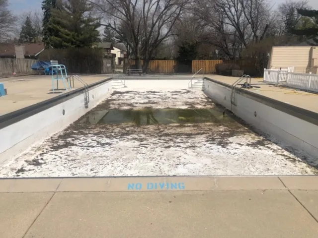 Custom pool at dusk with landscape lighting and a water feature running